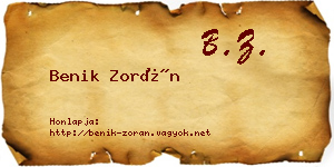 Benik Zorán névjegykártya